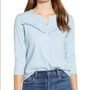 Lucky Brand Ruffle Bib Henley Top Light blue